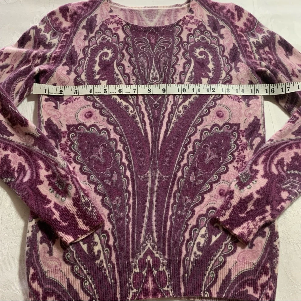 Classic Paisley Cashmere Round Neck Long Sleeve Pullover Sweater Rose Wine XS-S - Picture 11 of 14